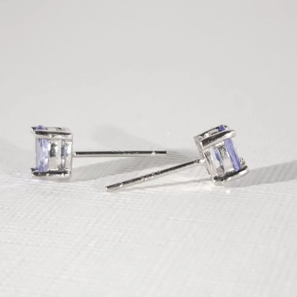 Tanzanite 6x4mm Earrings Post Sterling Silver